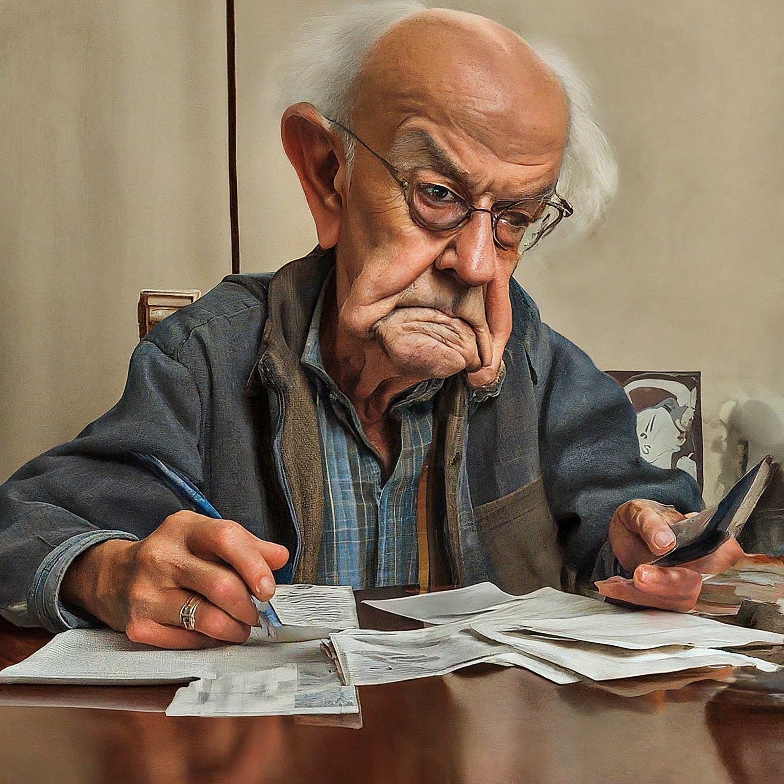 Elderly Man Paying Bills